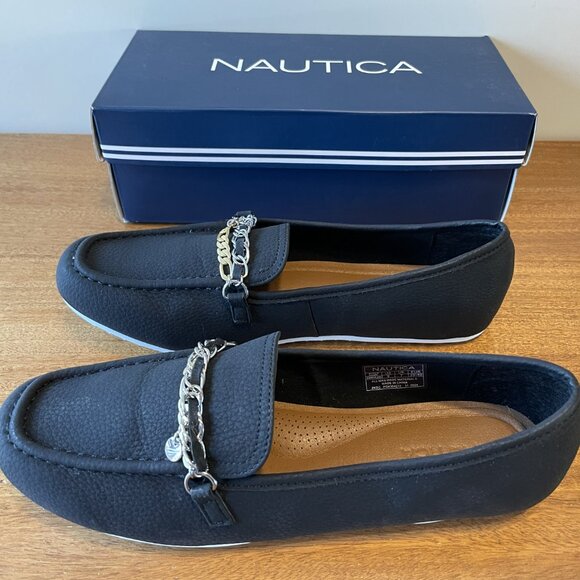 NIB, Nautica Women's size 9 Black Sommerland Casual Slip-on Loafers Chain Detail - Picture 9 of 11